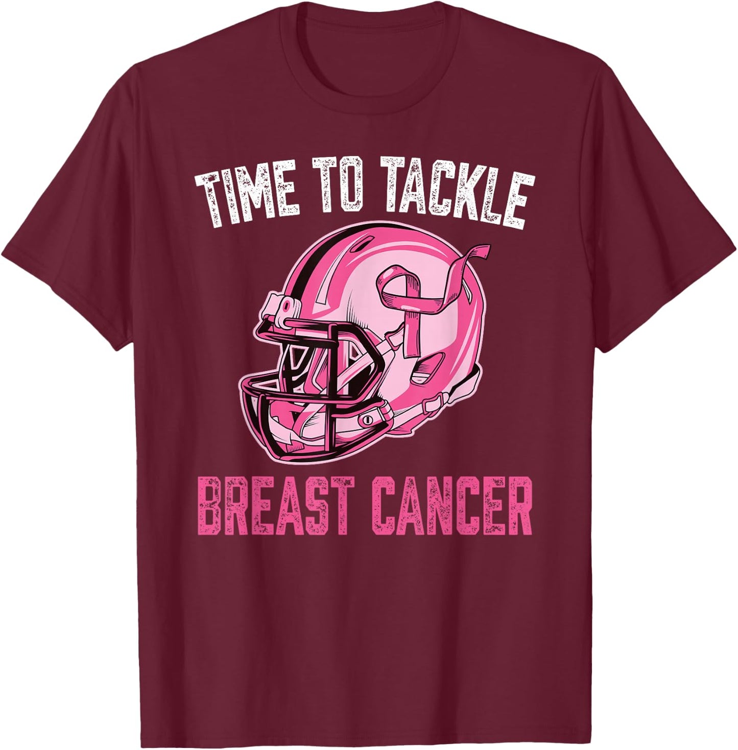 Tackle Breast Cancer Football Pink Breast Cancer Awareness T-Shirt - T-Shirt | Maroon
