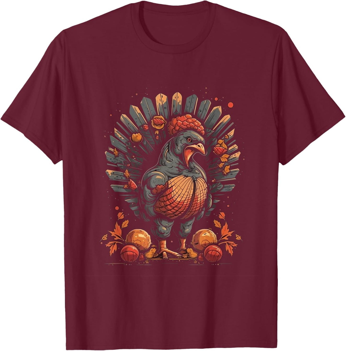 Turkey Fall Leaves Thanksgiving Day Animal Men Women Kids T-Shirt - T-Shirt | Maroon