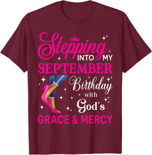 Stepping Into My September Women Girls High Heels Birthday T-Shirt - T-Shirt | Maroon