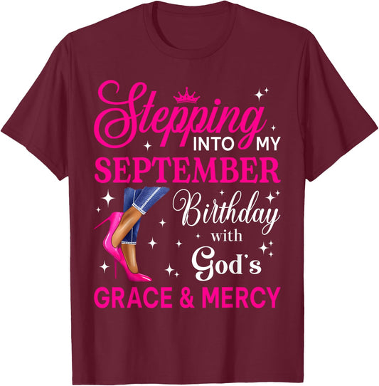 Stepping Into My September Women Girls High Heels Birthday T-Shirt - T-Shirt | Maroon