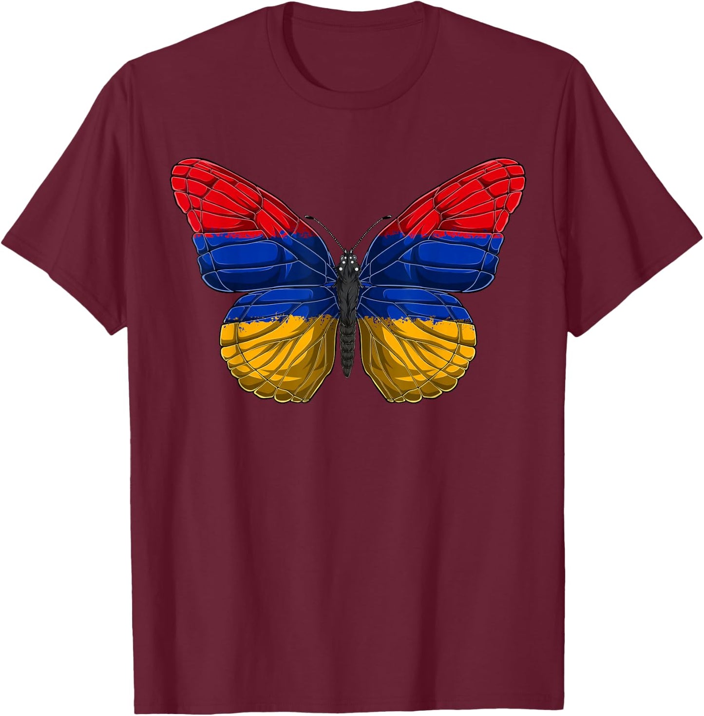Armenia Butterfly Shirt Patriotic Armenian Flag T-Shirt - T-Shirt | Maroon