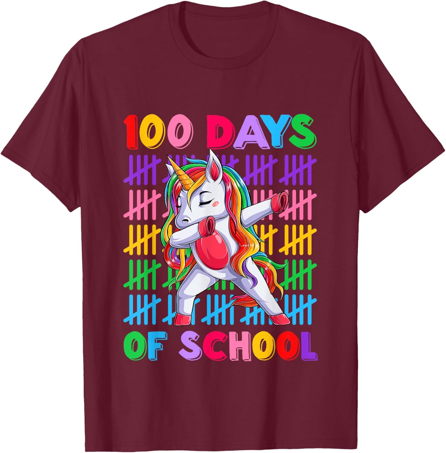 100th Day Teacher Kids Costume Unicorn 100 Days Of School T-Shirt - T-Shirt | Maroon