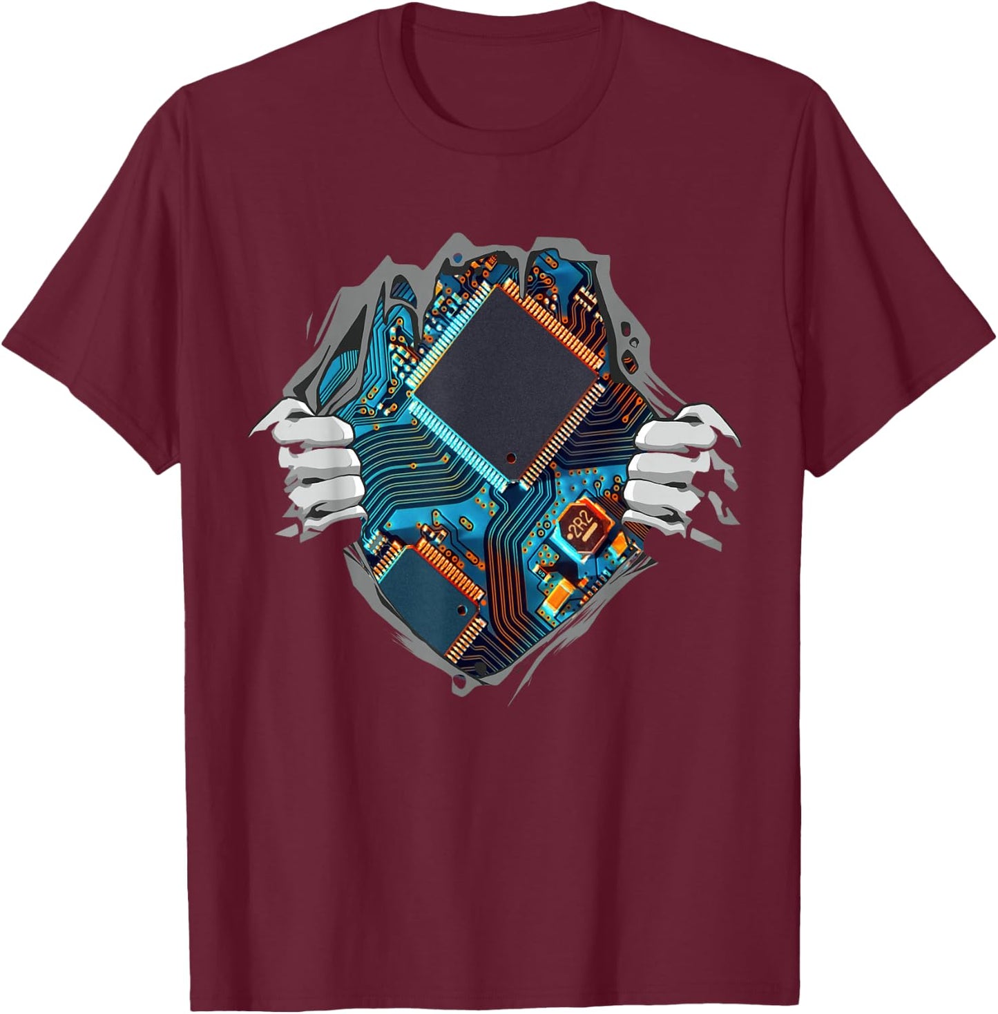Hardware Computer Engineer CPU Chip Circuit Motherboard T-Shirt - T-Shirt | Maroon