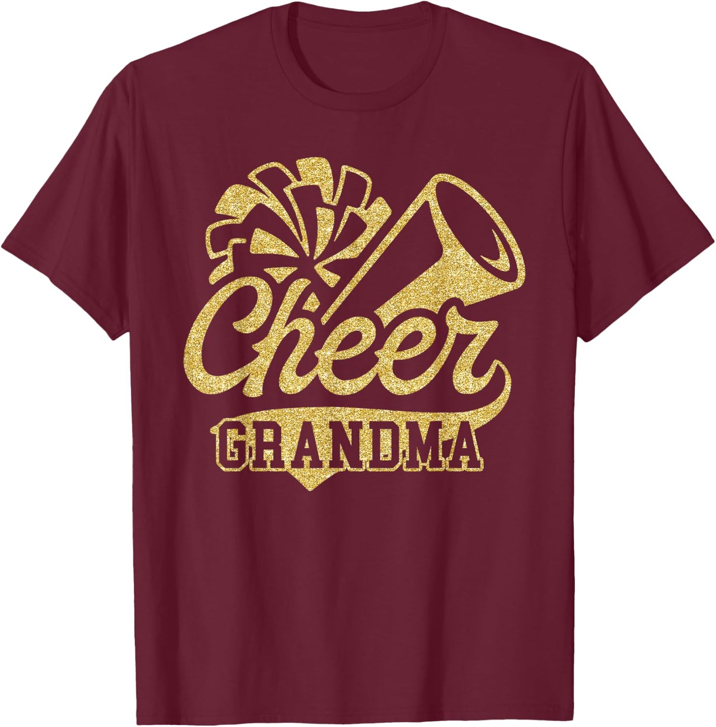 Cheer Grandma Biggest Fan Black Yellow Gold Pom Pom T-Shirt - T-Shirt | Maroon