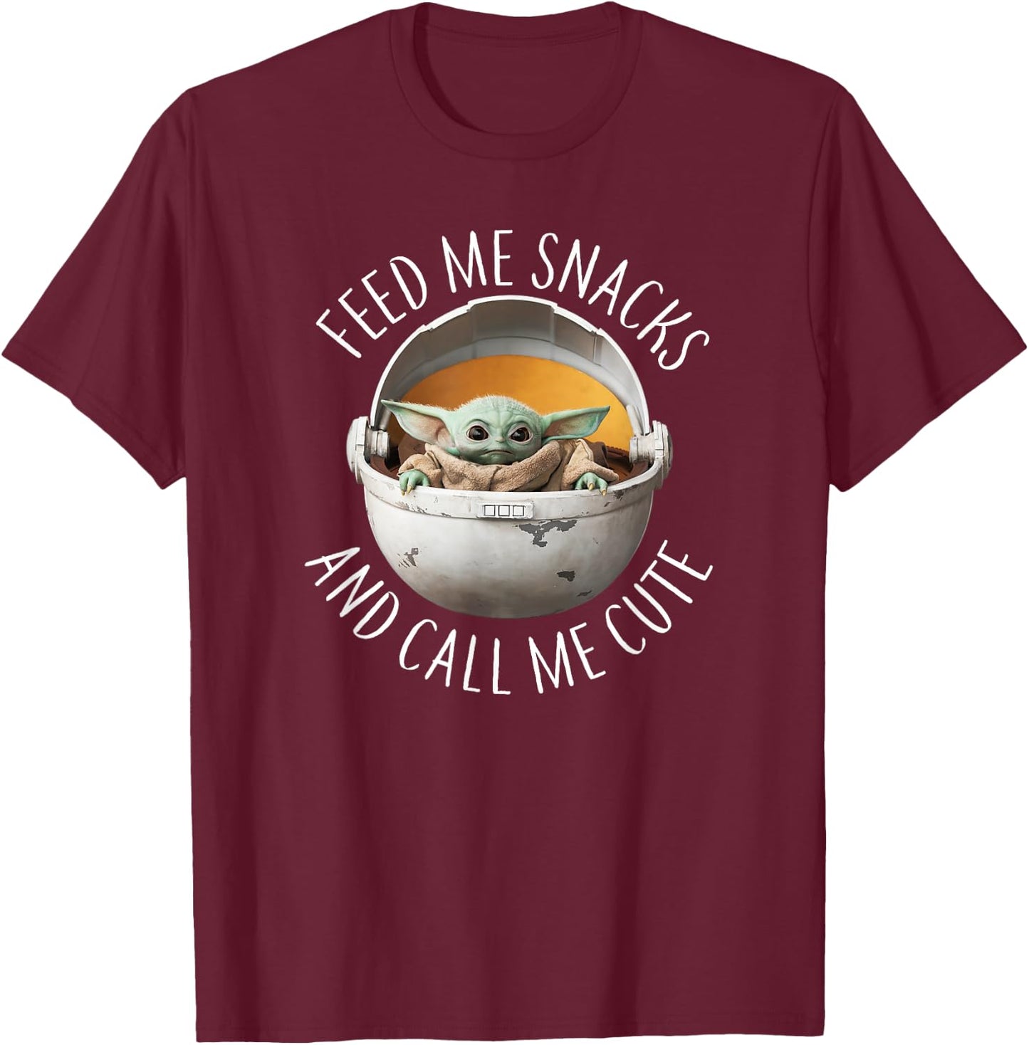 Star Wars: The Mandalorian Grogu Feed Snacks & Call Me Cute T-Shirt - T-Shirt | Maroon