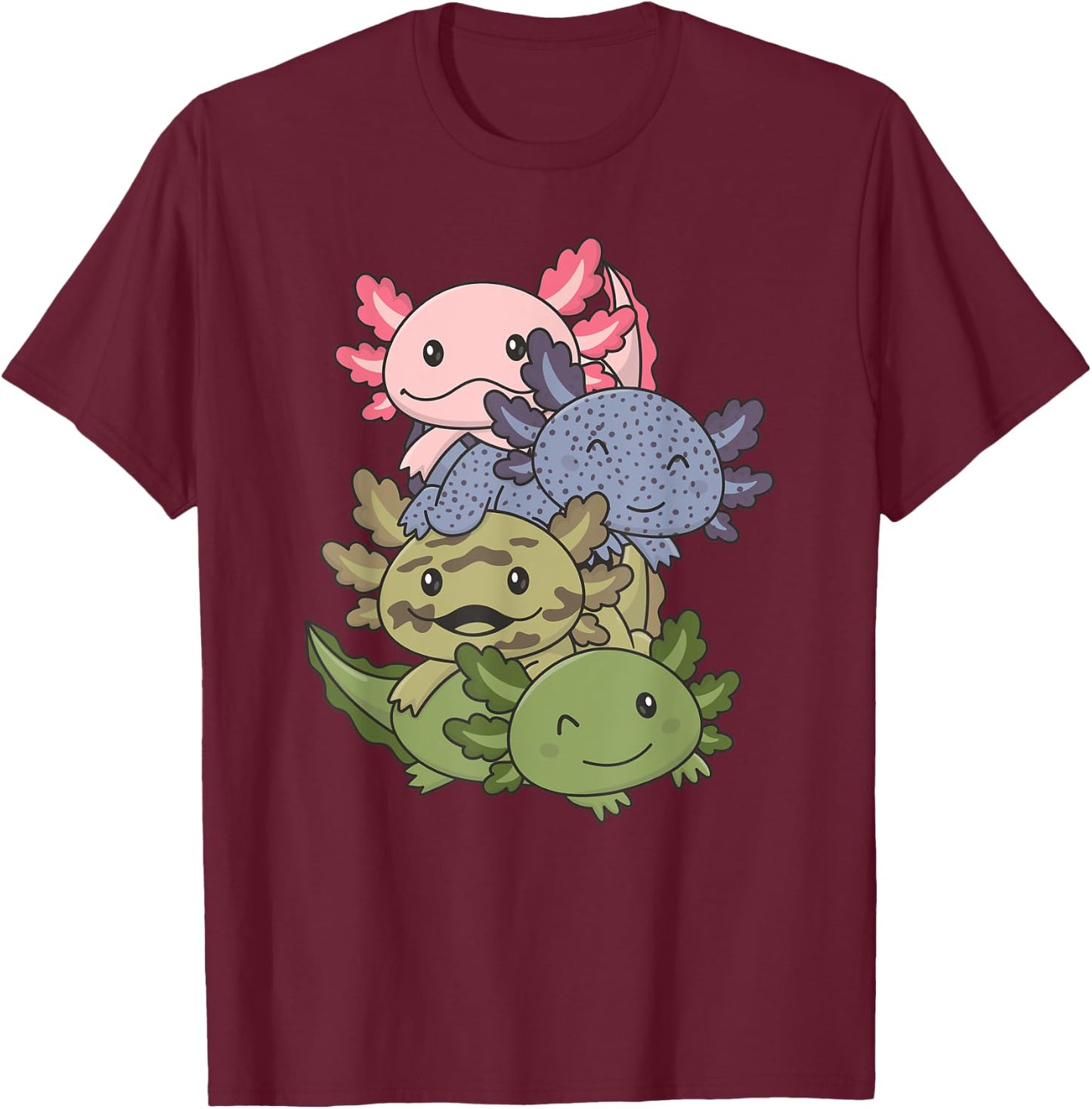 Axolotl Pile Cute Animals Kawaii Anime Funny Axolotl T-Shirt - T-Shirt | Maroon