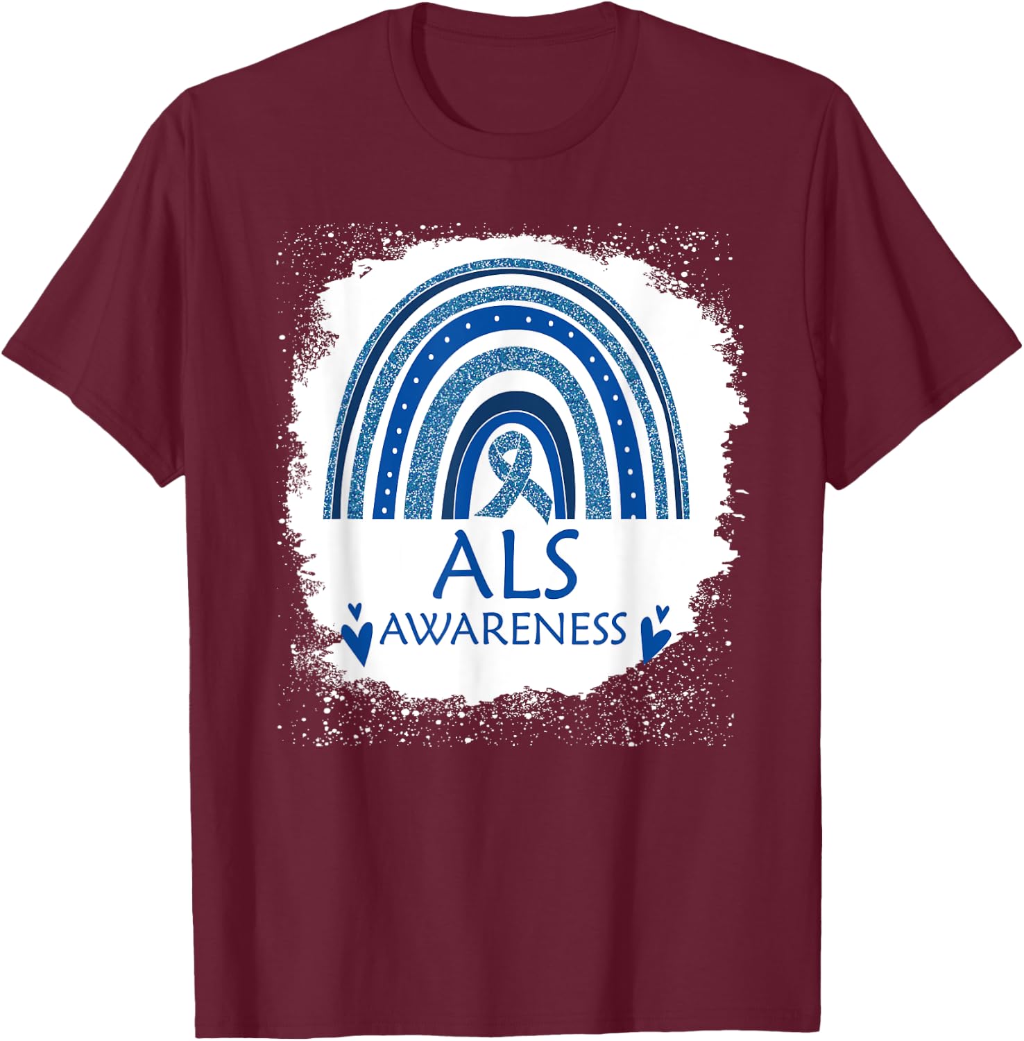 ALS Awareness Bleached Rainbow Blue Ribbon Men T-Shirt - T-Shirt | Maroon