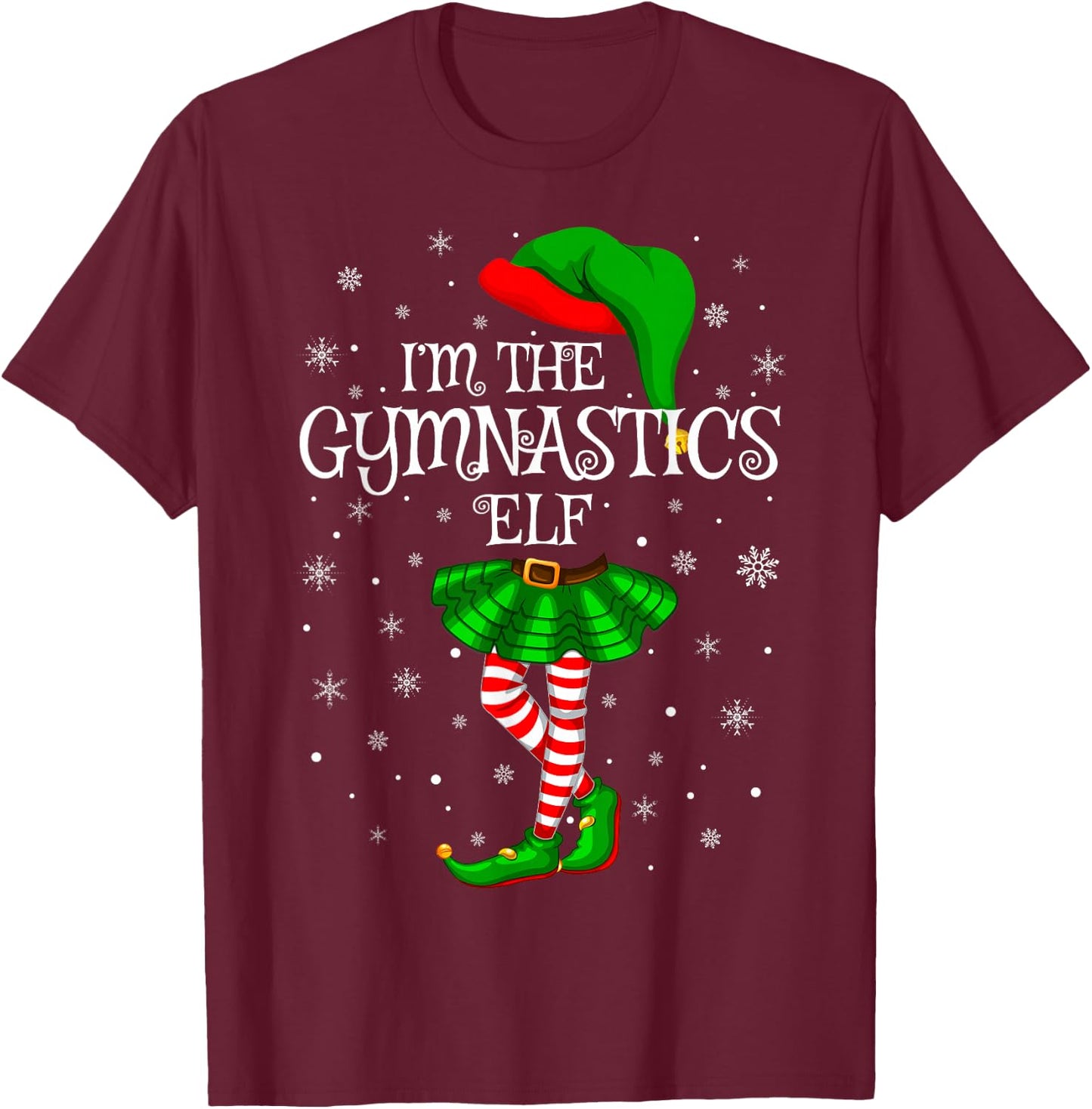 Gymnastics Elf Christmas Matching Family Women Girls Elf T-Shirt - T-Shirt | Maroon