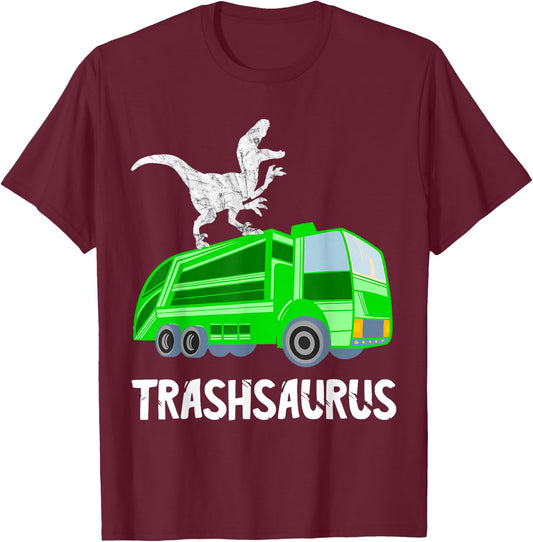 Rubbish Dinosaur City Cleaning Rubbish Vehicle Garbage Truck Driver T-Shirt - T-Shirt | Maroon