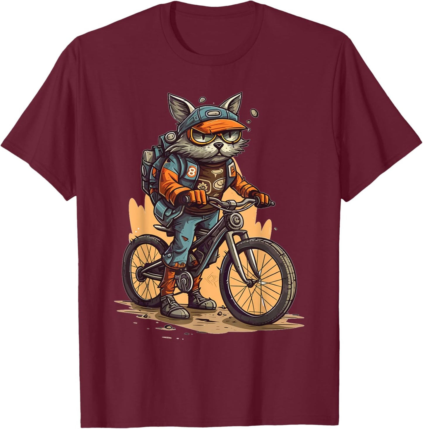 Mountain Biker Cat Cyclist Biking Kitten T-Shirt - T-Shirt | Maroon
