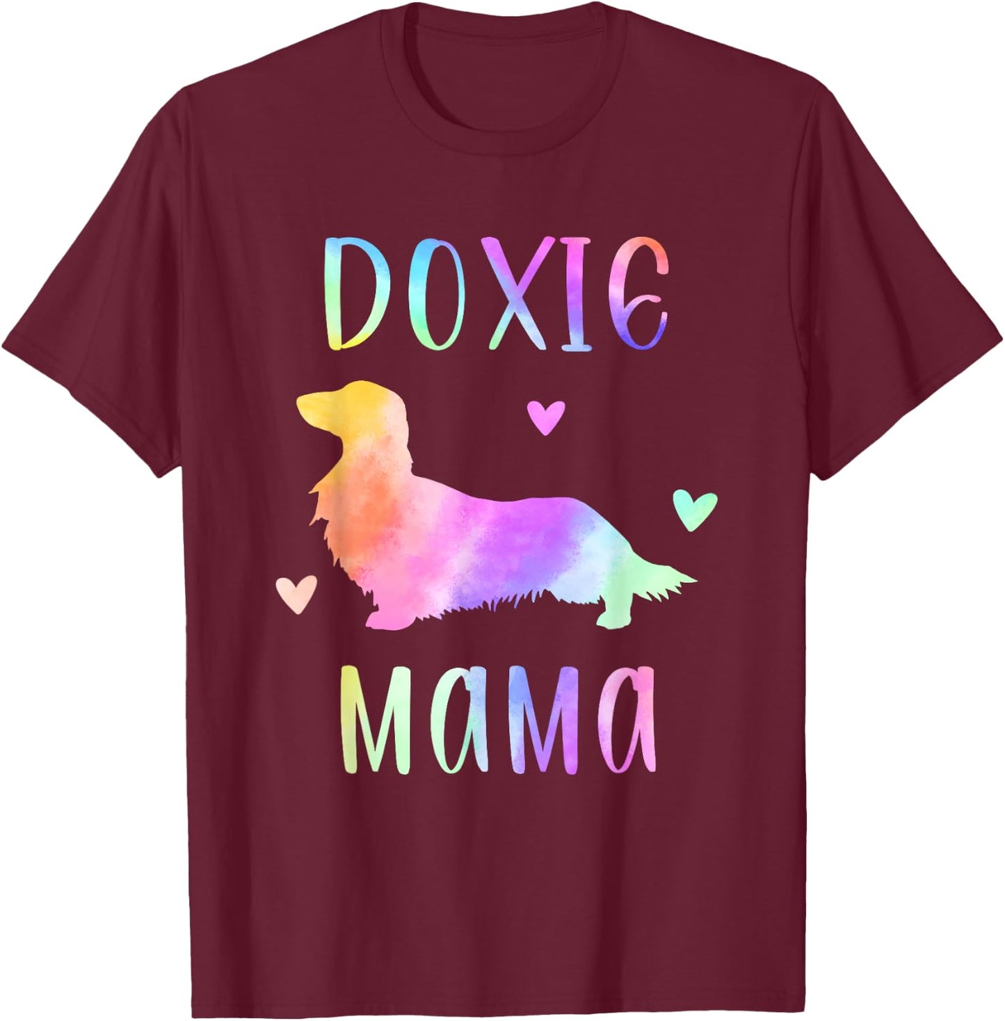 Doxie Mama Dachshund Mom Rainbow Watercolor T-Shirt - T-Shirt | Maroon