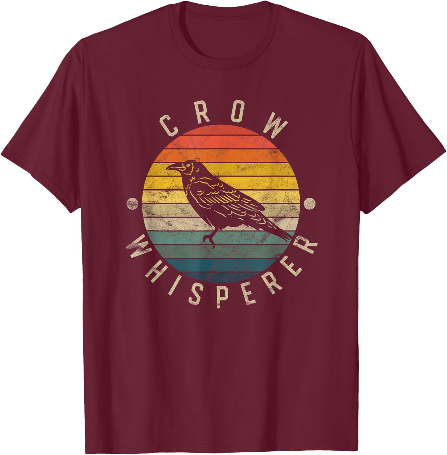 Crow Whisperer Vintage Sunset Cute Raven T-Shirt - T-Shirt | Maroon