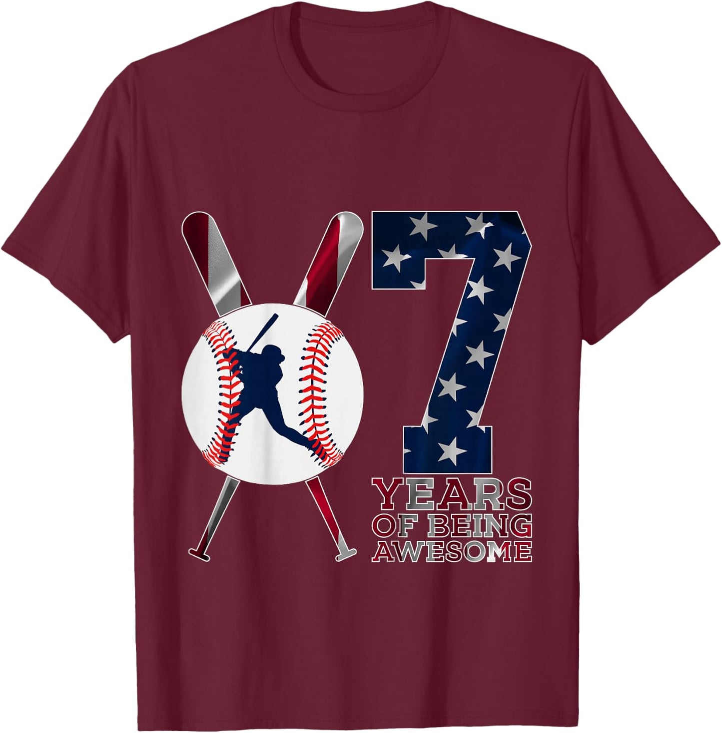 7 Years of Being Awesome Baseball 7th Birthday T-Shirt - T-Shirt | Maroon