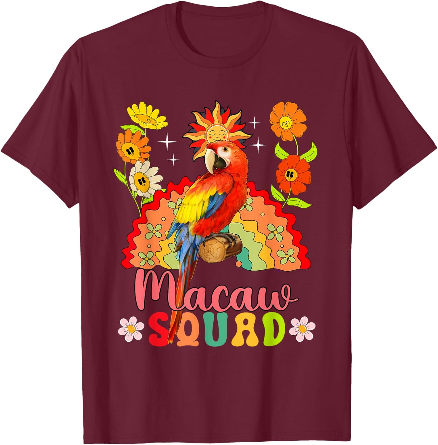 Macaw Squad Flowers Macaw Cute Rainbow Bird Lover Kids T-Shirt - T-Shirt | Maroon