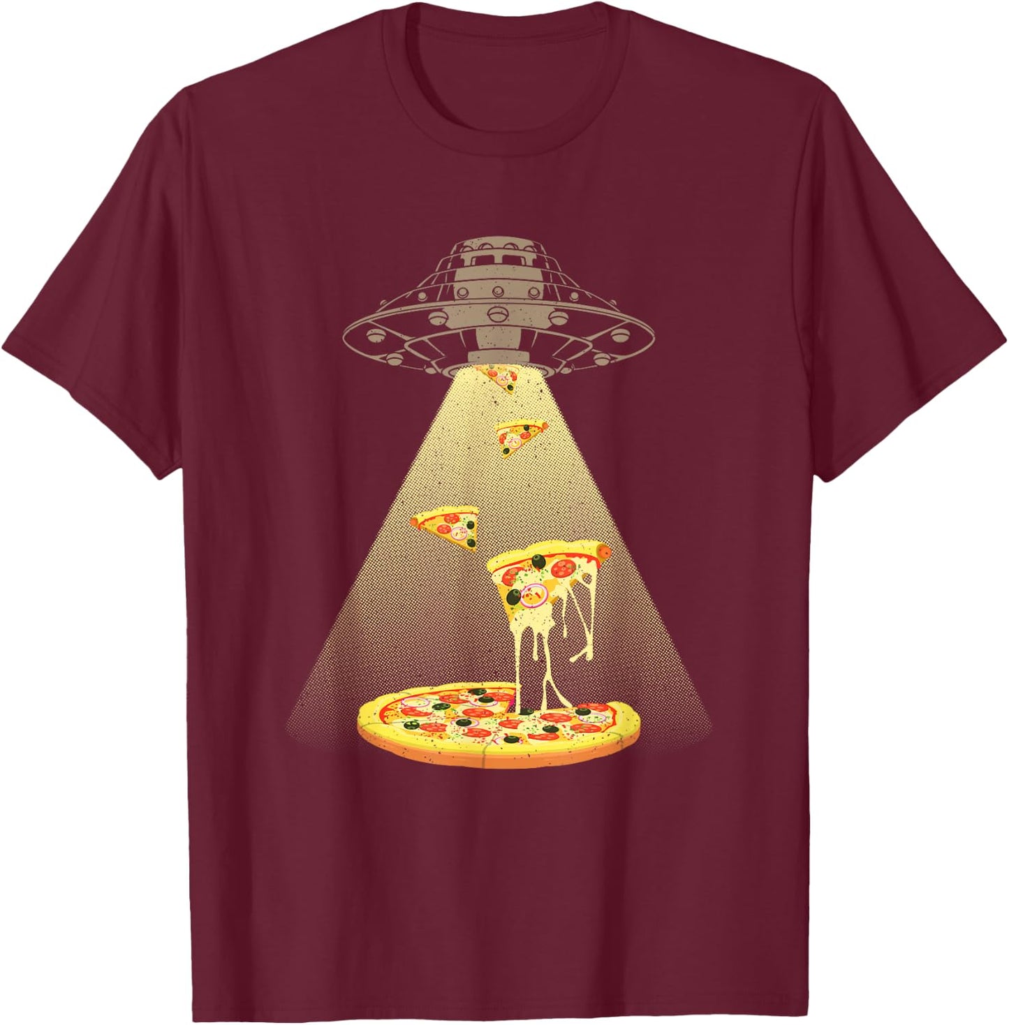 Cool Pizza Women UFO Alien Eating Pizza Abduction T-Shirt - T-Shirt | Maroon