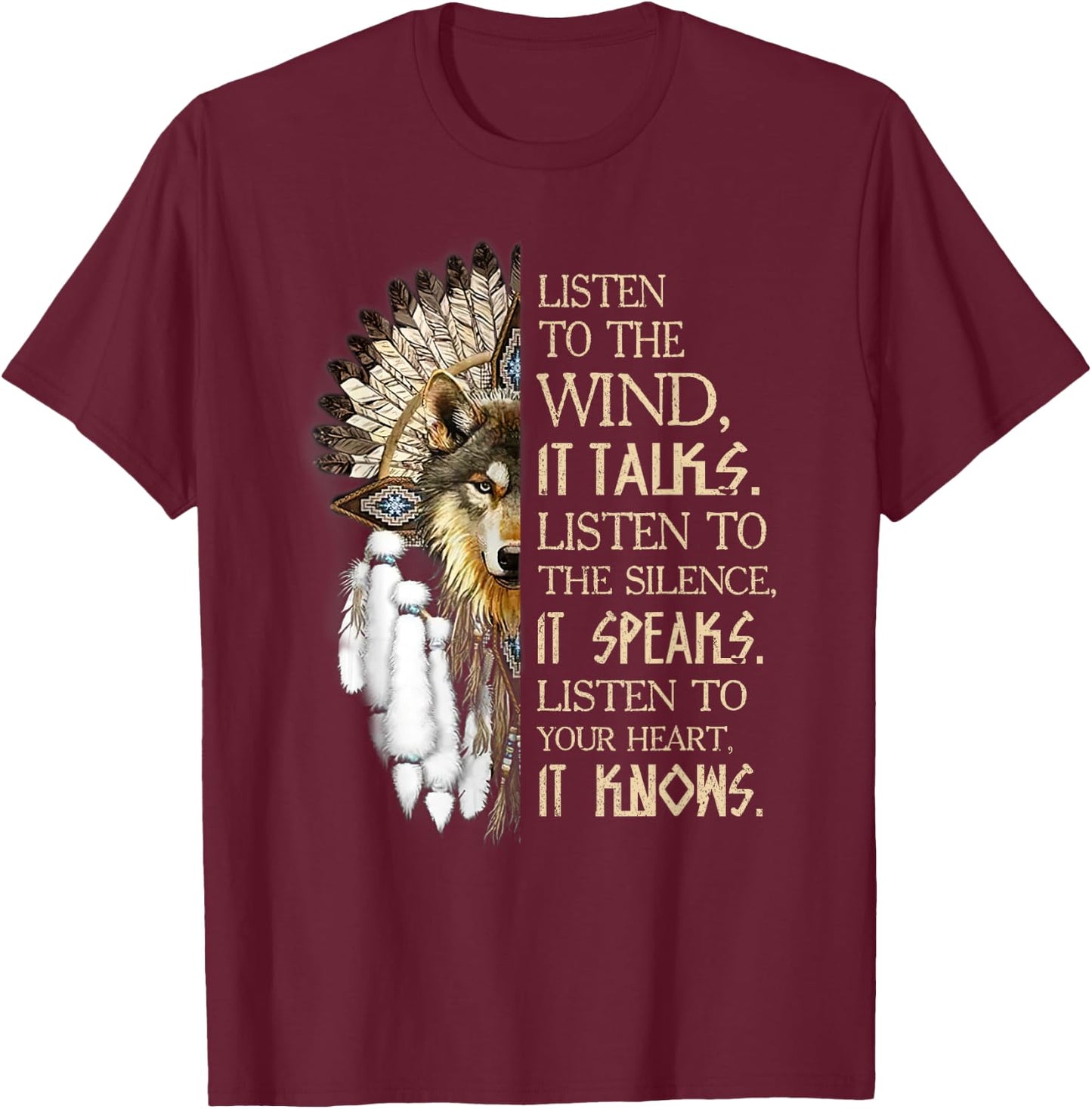 Listen to The Wind Eagle Native American T-Shirt - T-Shirt | Maroon