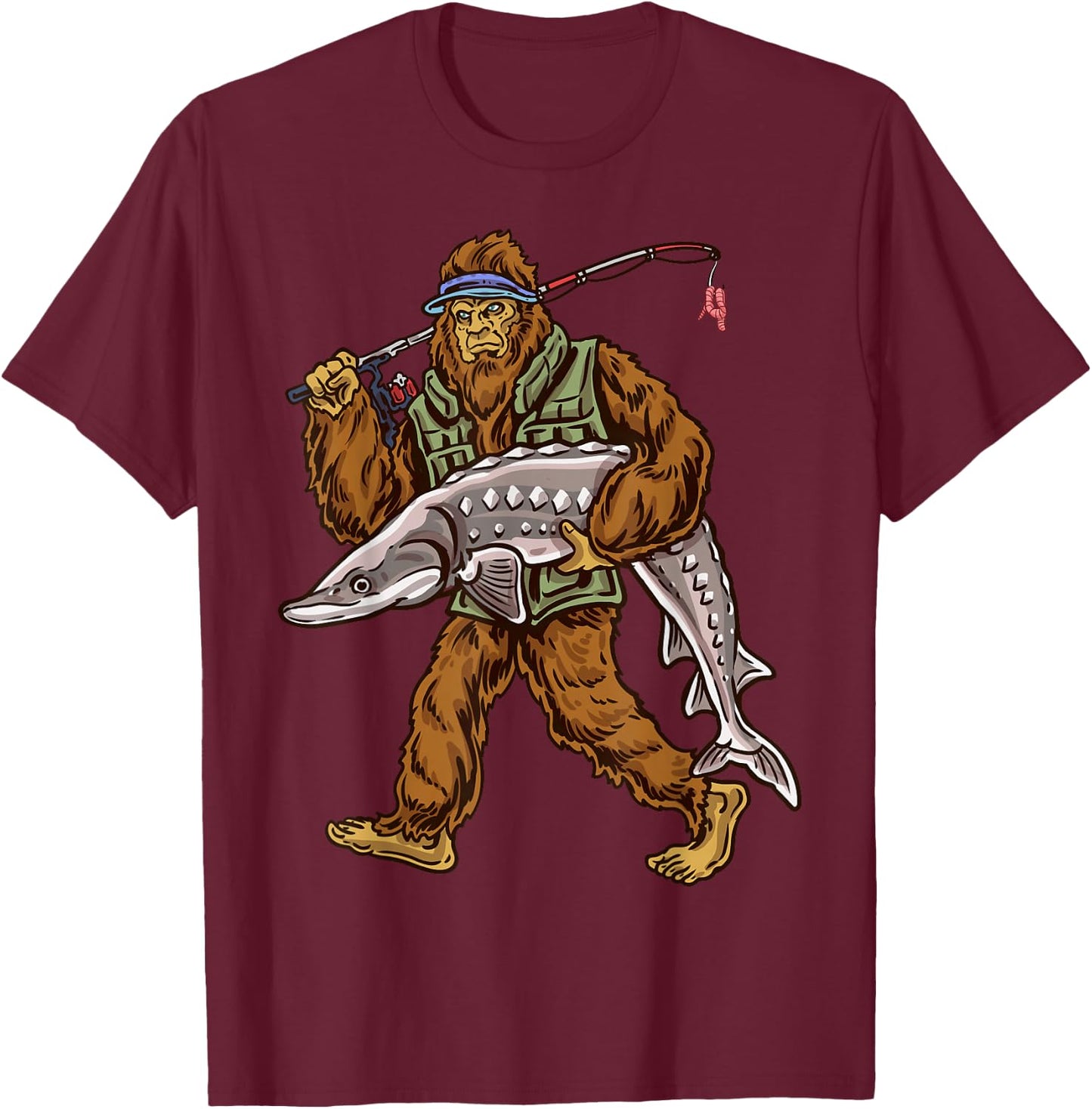 Northern Outdoors Sturgeon Collection Men's Black Sturgeon Fishing Bigfoot Hunting T-Shirt - T-Shirt | Maroon