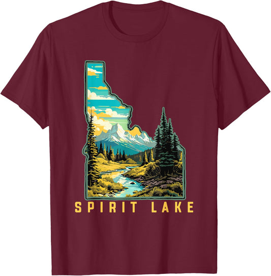 Spirit Lake Idaho State Outdoor Nature Graphic T-Shirt - T-Shirt | Maroon