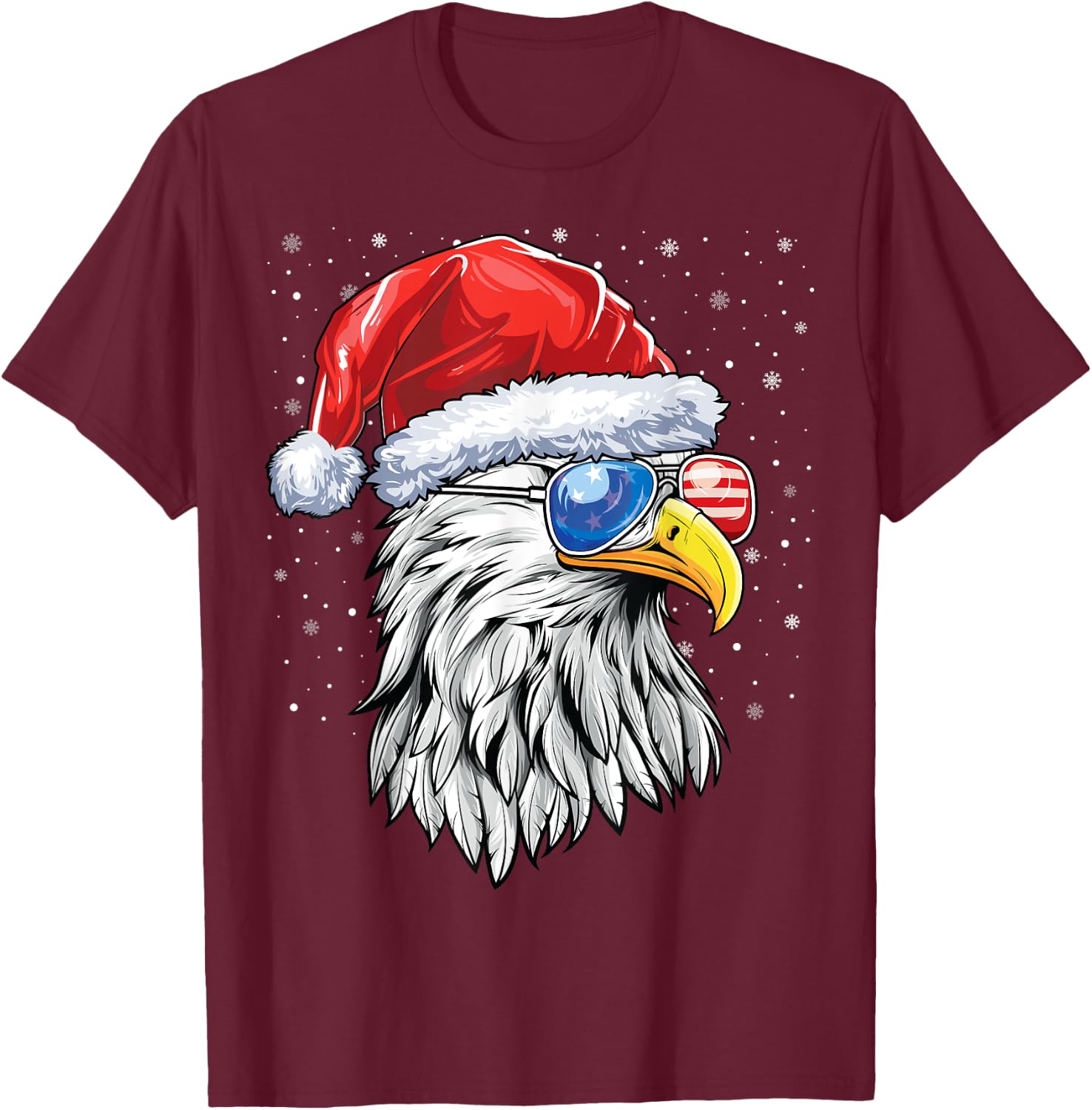 Santa Bald Eagle Shirt Men USA Flag Christmas Patriotic T-Shirt - T-Shirt | Maroon