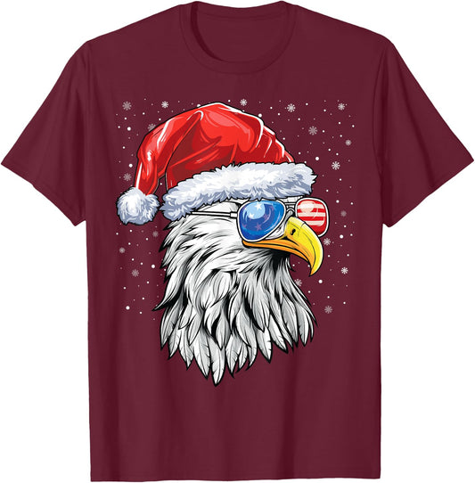 Santa Bald Eagle Shirt Men USA Flag Christmas Patriotic T-Shirt - T-Shirt | Maroon
