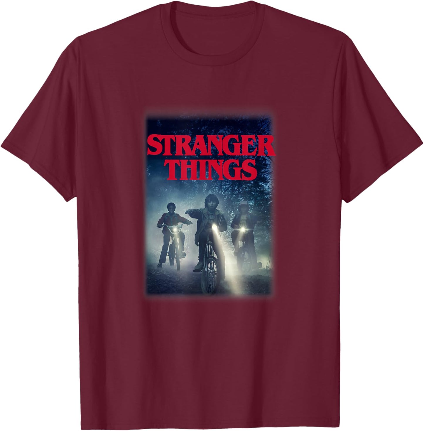 Stranger Things Searching For Will Byers Group Bike Poster T-Shirt - T-Shirt | Maroon