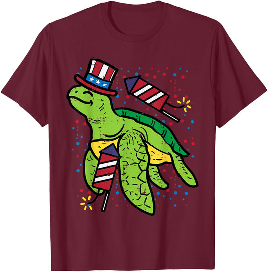 4th Of July Sea Turtle American Flag America Men Women Kids T-Shirt - T-Shirt | Maroon