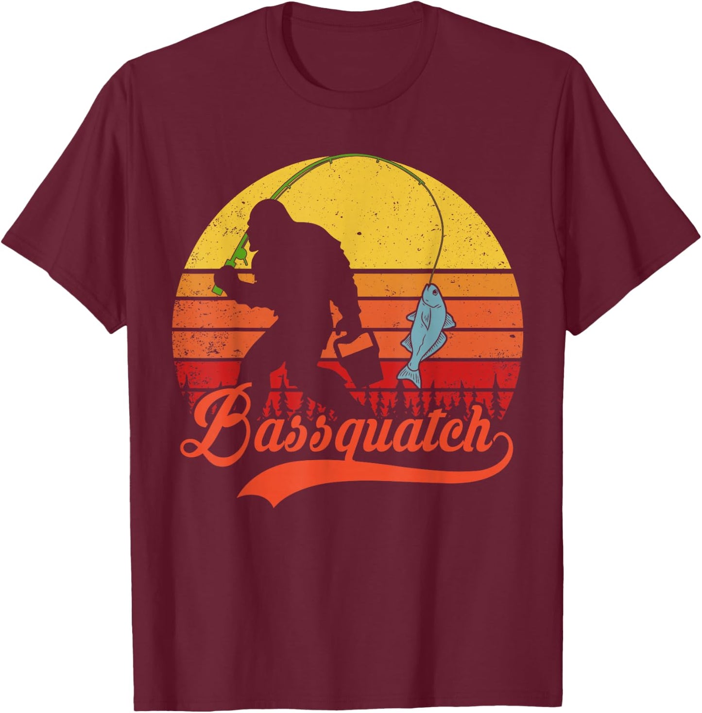 Bigfoot Fishing-Shirt Funny Bassquatch Bass Fish Boy Men T-Shirt - T-Shirt | Maroon