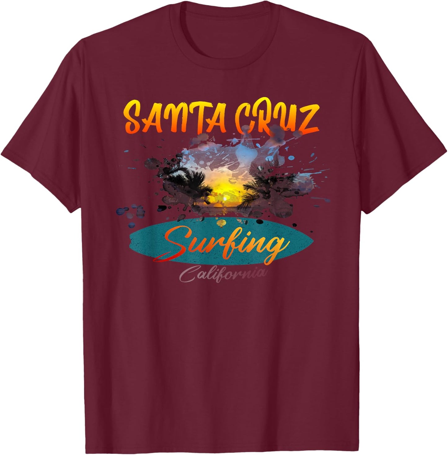 California Santa Cruz Surfing T-Shirt - T-Shirt | Maroon