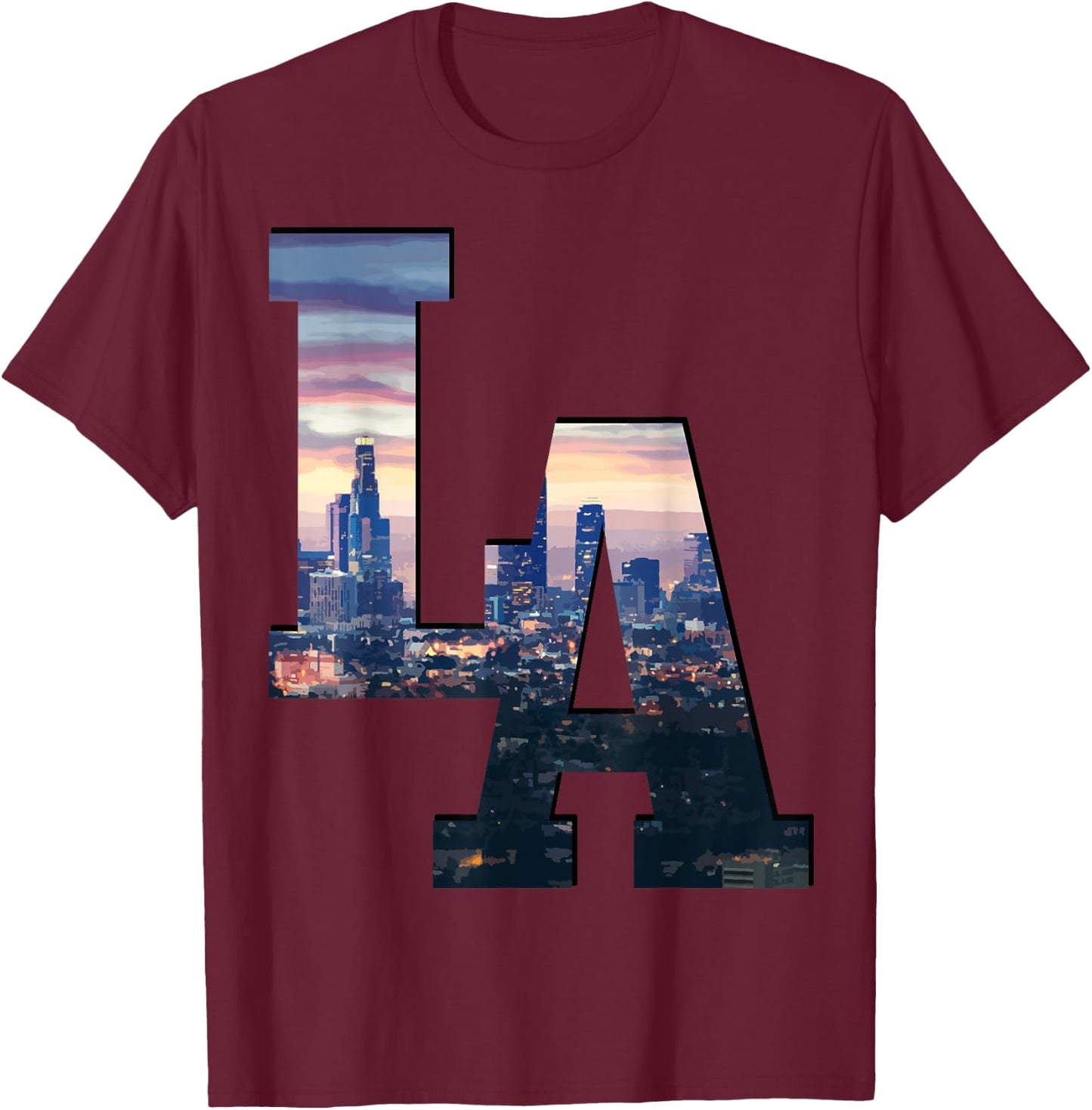 Los Angeles LA Skyline Vintage California LA T-Shirt - T-Shirt | Maroon