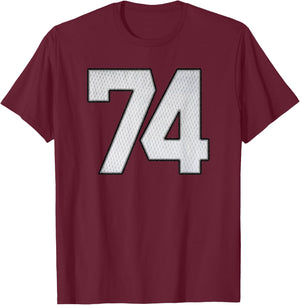 White Jersey Number 74 Athlete Sports Supporter Fanwear T-Shirt - T-Shirt | Maroon