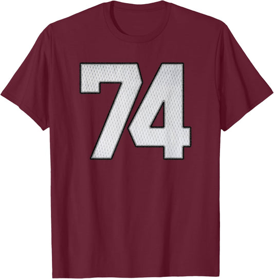 White Jersey Number 74 Athlete Sports Supporter Fanwear T-Shirt - T-Shirt | Maroon