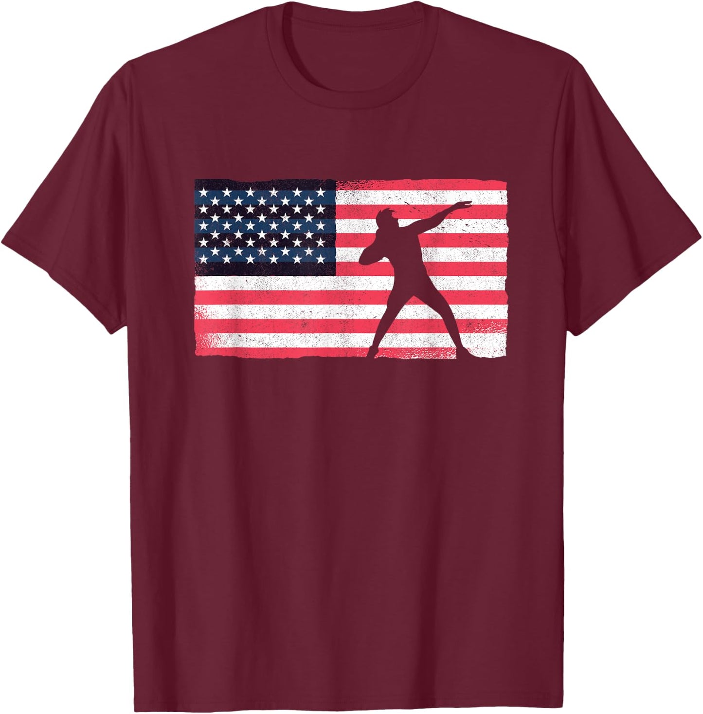 Shot Putter American Flag USA Throw Track And Field Shot Put T-Shirt - T-Shirt | Maroon