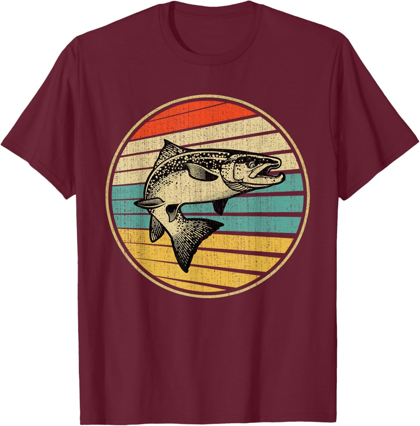 Salmon Fishing Fish Vintage Retro 70s 80s Fisherman Funny T-Shirt - T-Shirt | Maroon