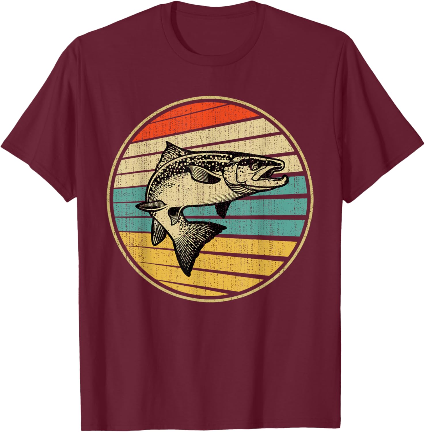 Salmon Fishing Fish Vintage Retro 70s 80s Fisherman Funny T-Shirt - T-Shirt | Maroon