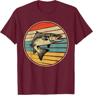 Salmon Fishing Fish Vintage Retro 70s 80s Fisherman Funny T-Shirt - T-Shirt | Maroon