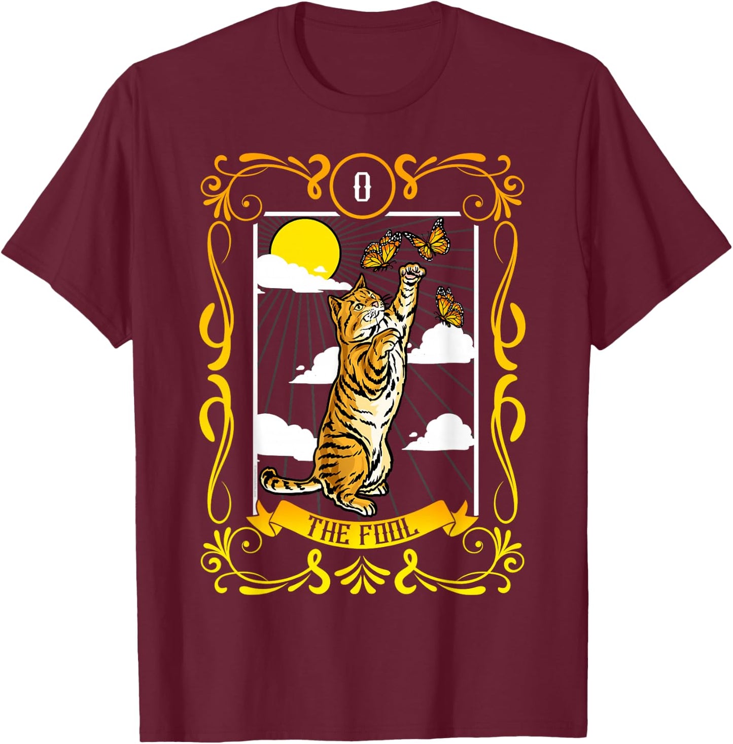 The Fool Cat Arcana Tarot Card Mystical Wiccan T-Shirt - T-Shirt | Maroon