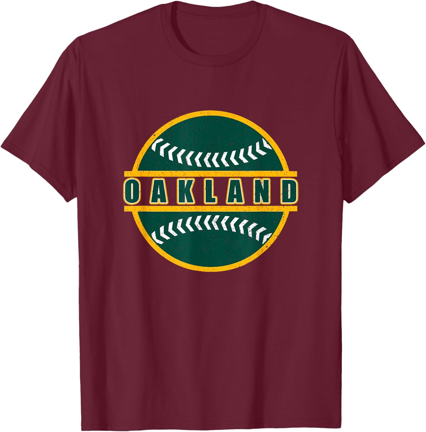 Vintage Oakland California Dark Green Yellow Retro Throwback T-Shirt - T-Shirt | Maroon
