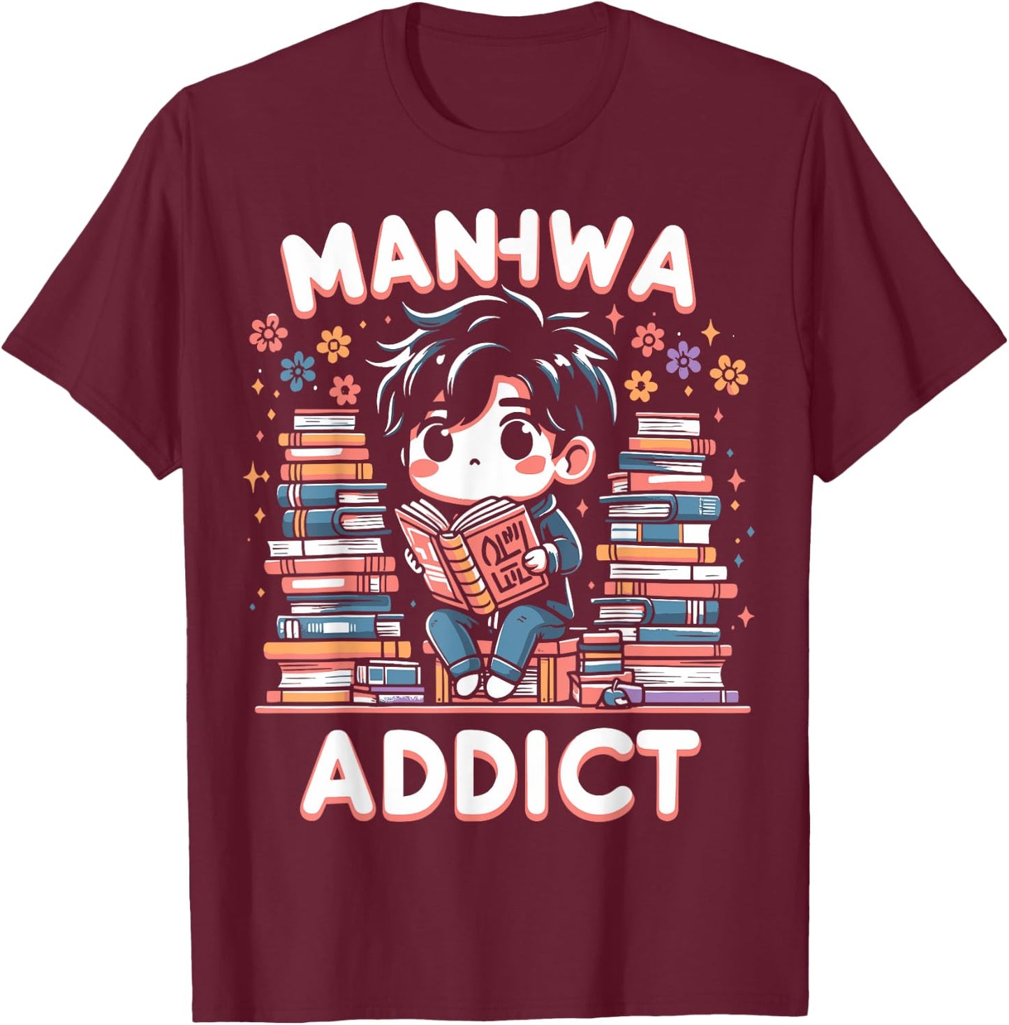 AMM - Anime Manga Manhwa Funny Gift Manhwa Addict Fan -Adults Black T-Shirt - T-Shirt | Maroon