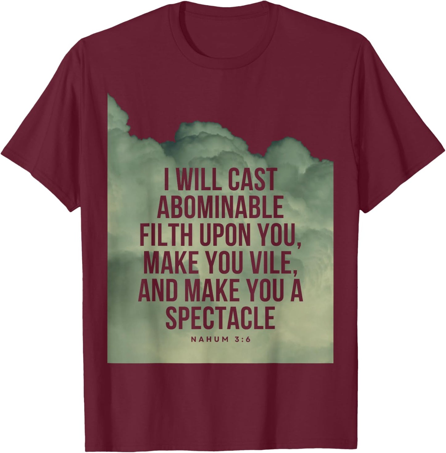 Nahum 3:6 Bible Verse I will cast abominable filth upon you T-Shirt - T-Shirt | Maroon