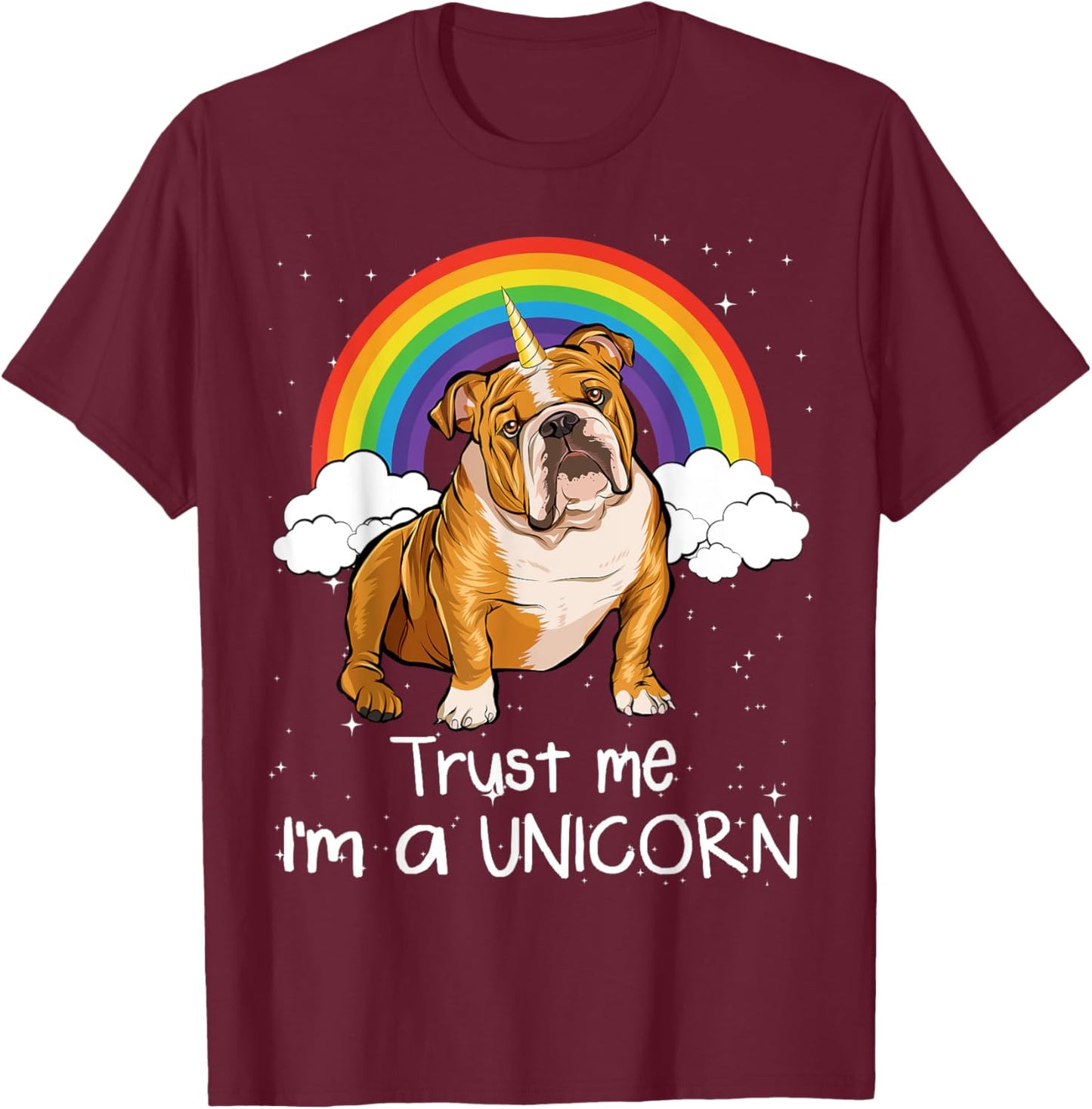 Rainbow Mágico Unicorn English Bulldog Women T-Shirt - T-Shirt | Maroon