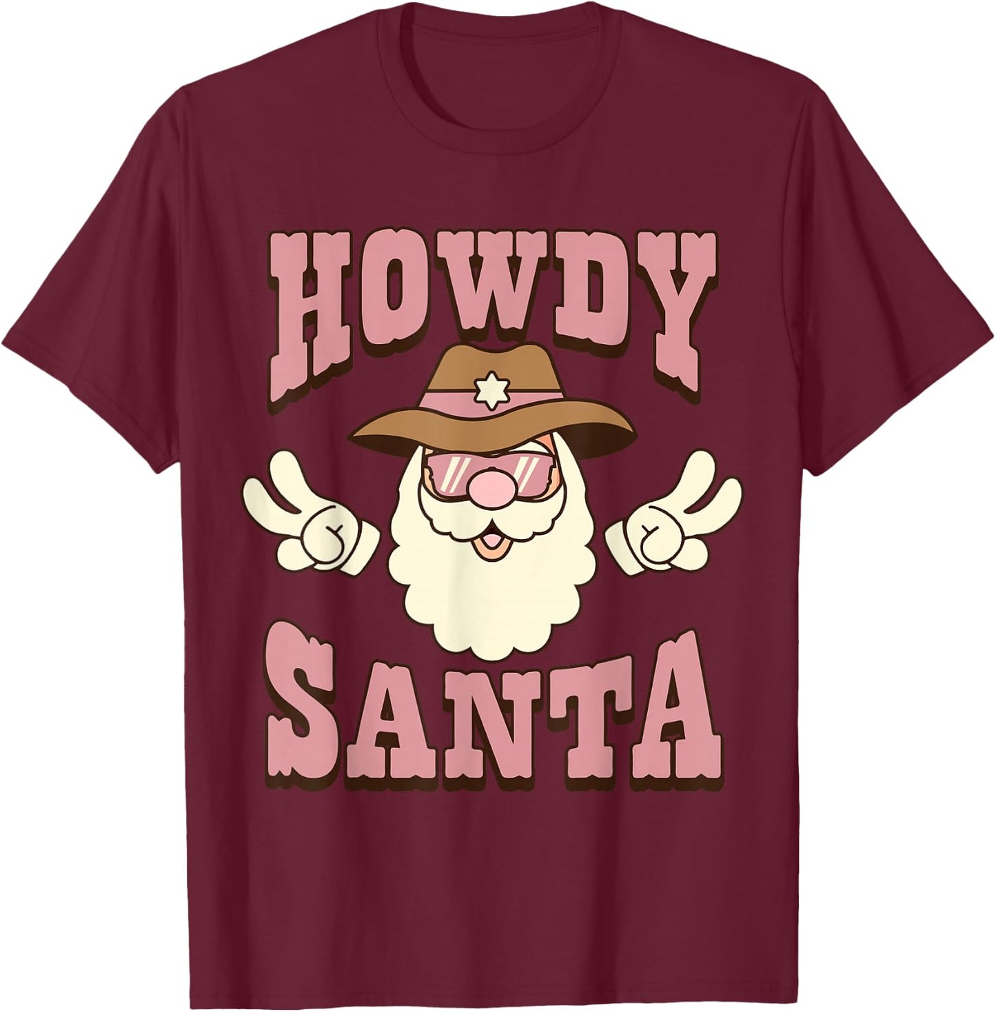 Howdy Santa Country Christmas Cowboy Groovy Retro T-Shirt - T-Shirt | Maroon