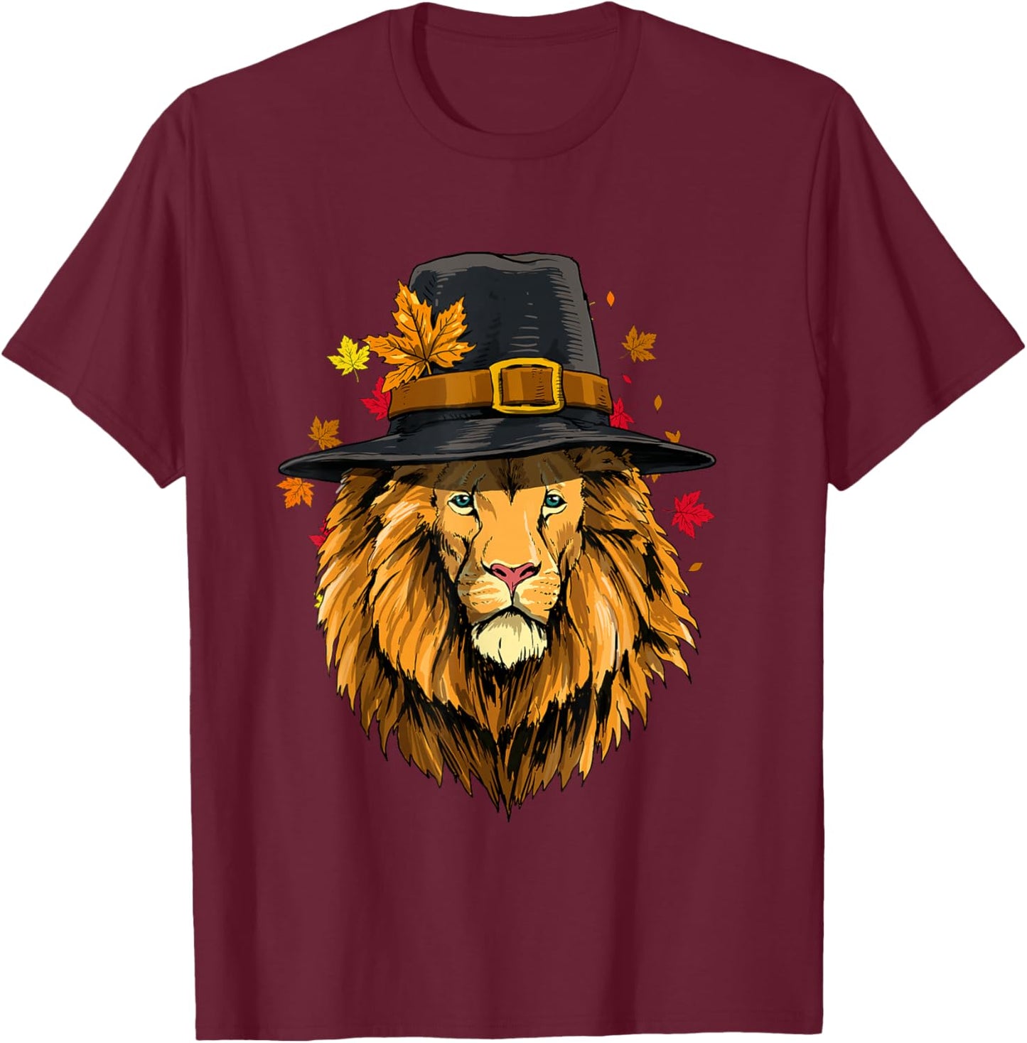 Thanksgiving Lion Pilgrim Turkey Day Autumn Fall Lion Lover T-Shirt - T-Shirt | Maroon