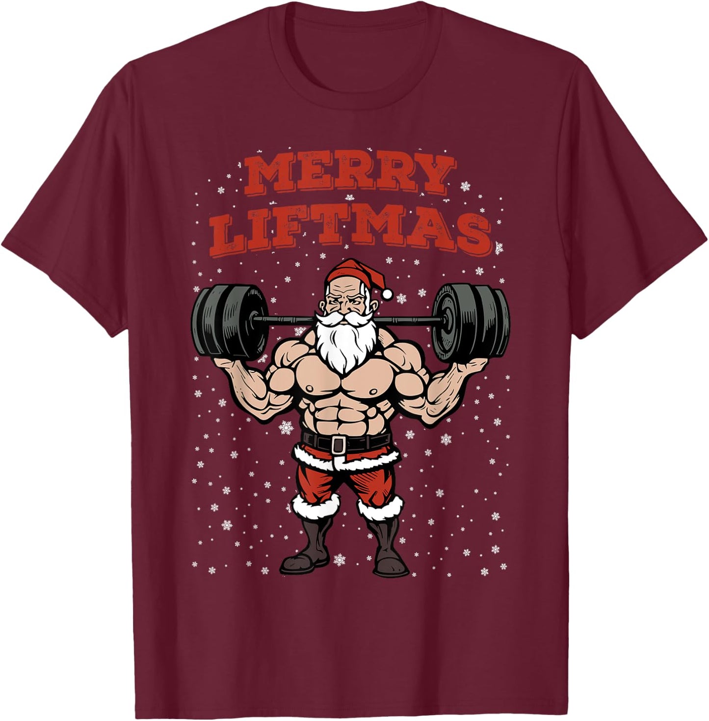 Merry Liftmas Christmas Muscular Santa Claus Gym Workout T-Shirt - T-Shirt | Maroon