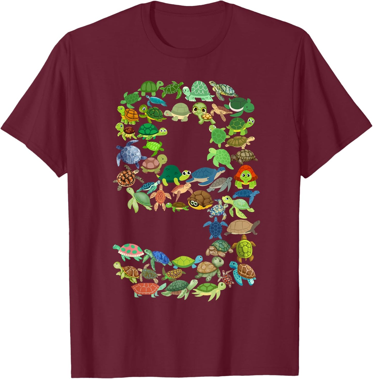 Kids 9th Birthday Sea Turtle Tortoise Themed 9 Year Old Boys T-Shirt - T-Shirt | Maroon