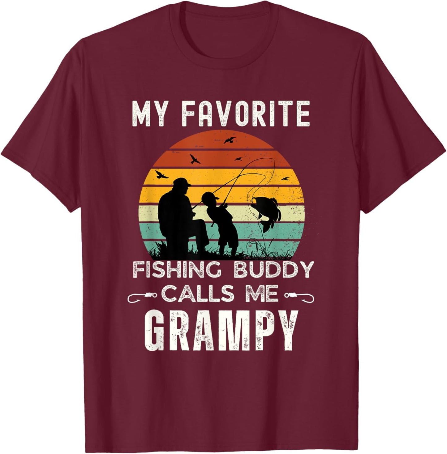 Awesome My Fishing Buddy Calls Me GRAMPY Grandpa T-Shirt - T-Shirt | Maroon