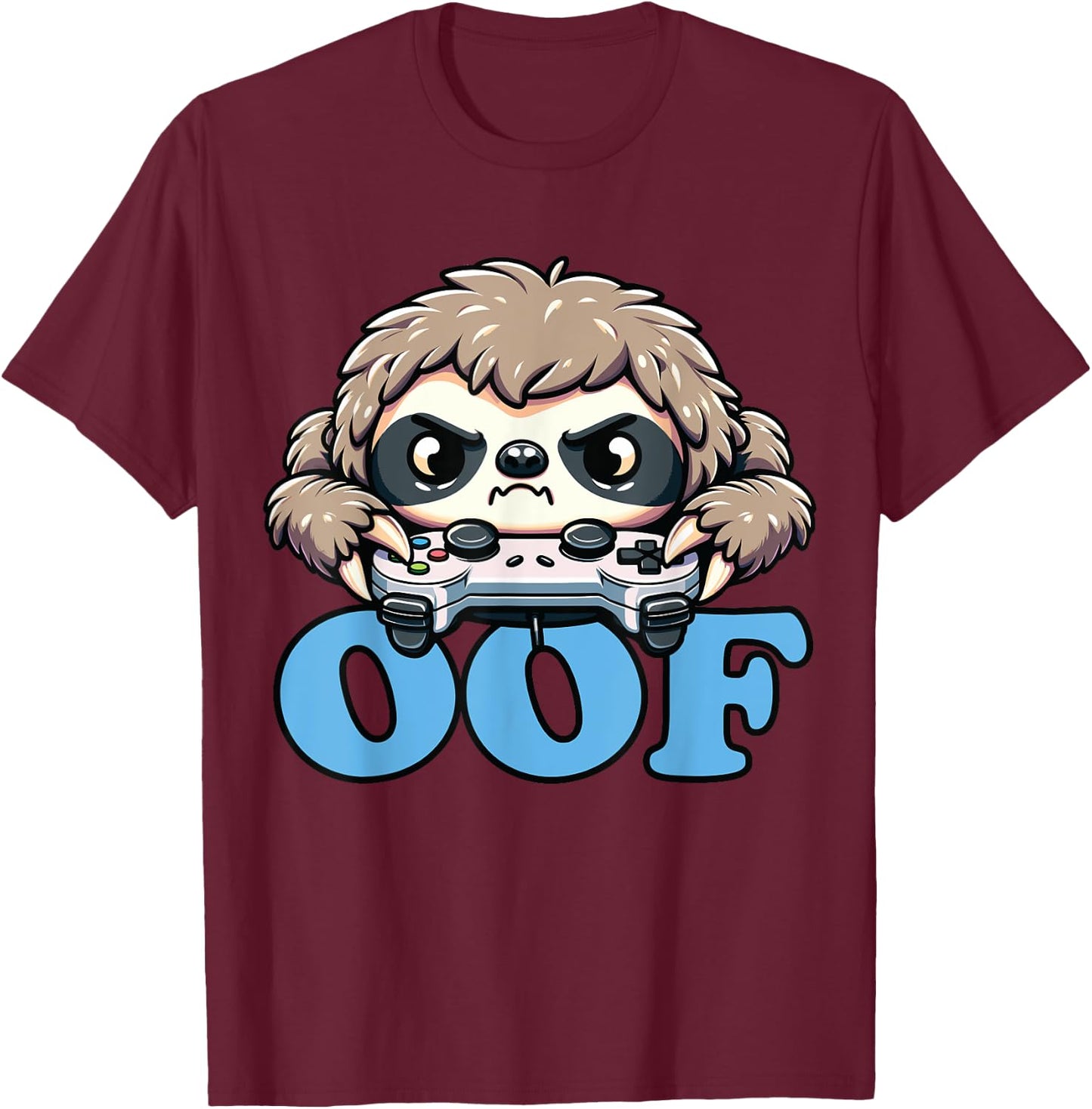 Oof Gamer Meme, Anime Gamer Sloth Oof T-Shirt - T-Shirt | Maroon