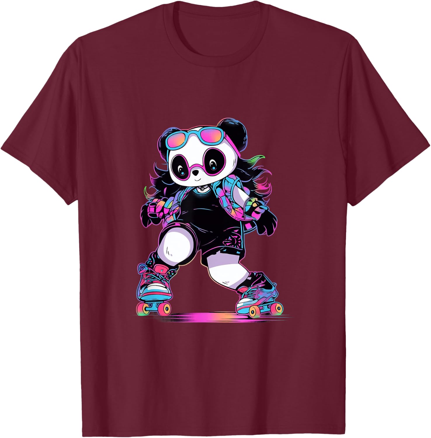 Roller Skates Funny Panda Skate Roller Skates T-Shirt - T-Shirt | Maroon