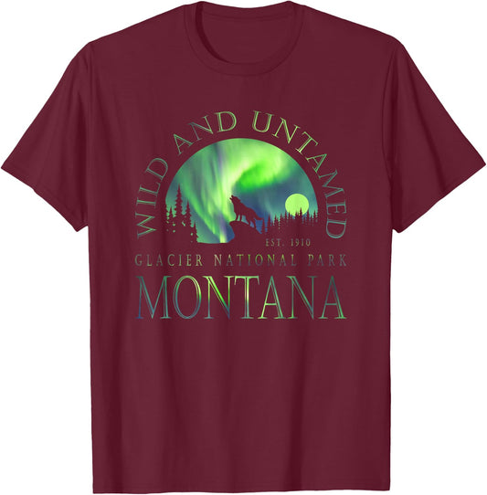 Montana - Glacier National Park - Northern Lights T-Shirt - T-Shirt | Maroon
