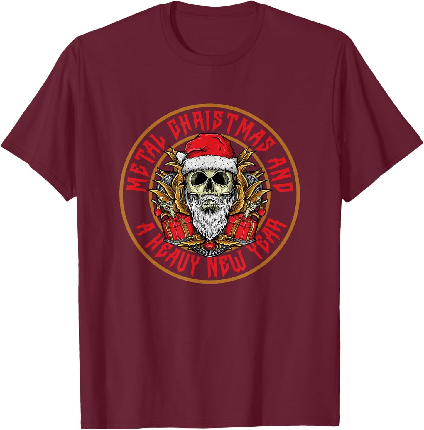 Metal Christmas Heavy New Year Metalhead Rock Death Band T-Shirt - T-Shirt | Maroon