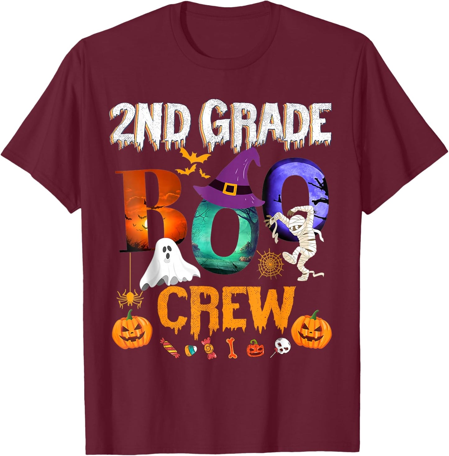 2nd Grade Boo Crew Teacher Student Funny Halloween Costume T-Shirt - T-Shirt | Maroon